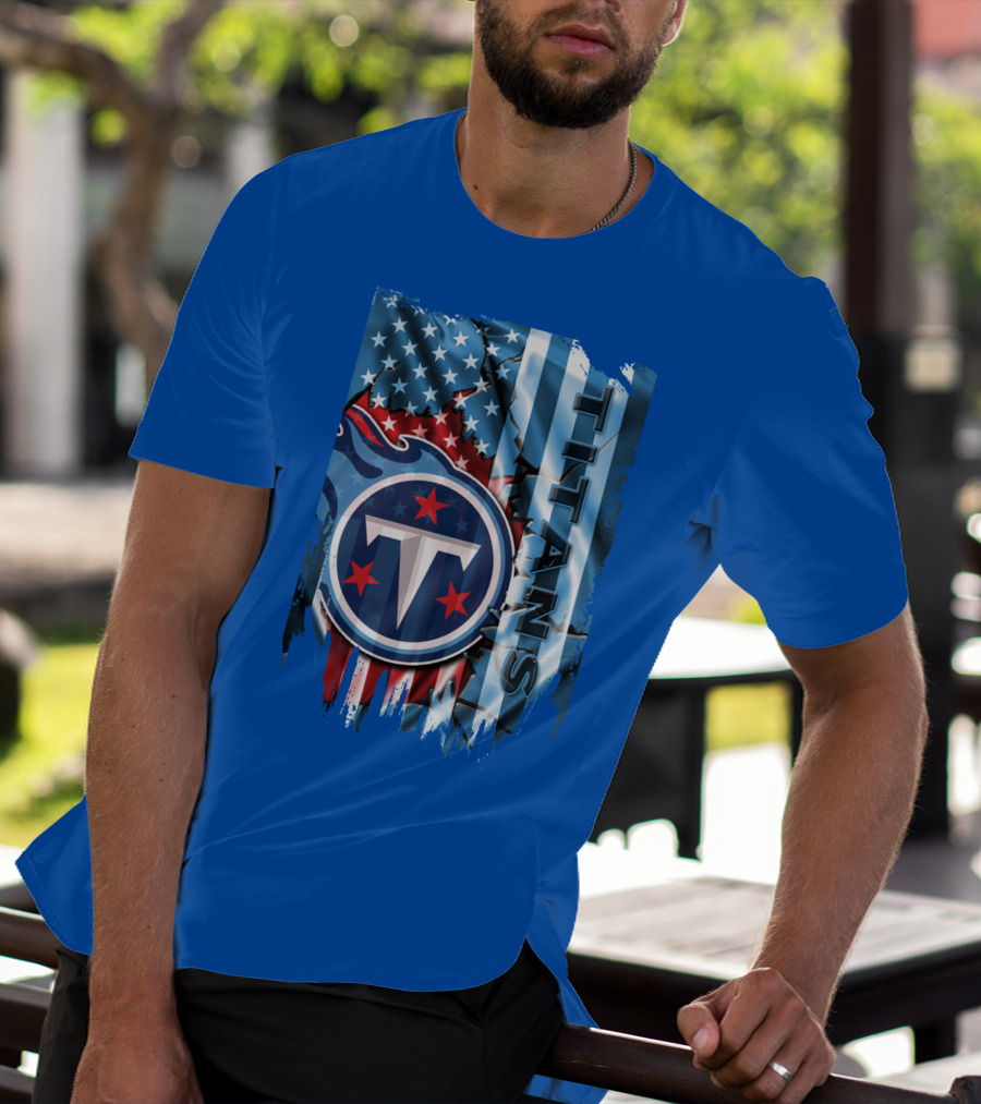 Tennessee Titans American Flag Background Stars And Stripes T-Shirt