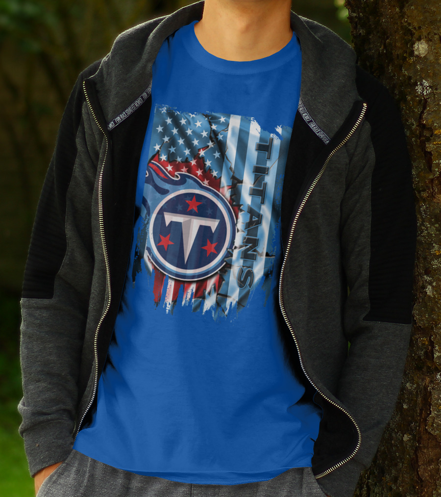 Tennessee Titans American Flag Background Stars And Stripes T-Shirt