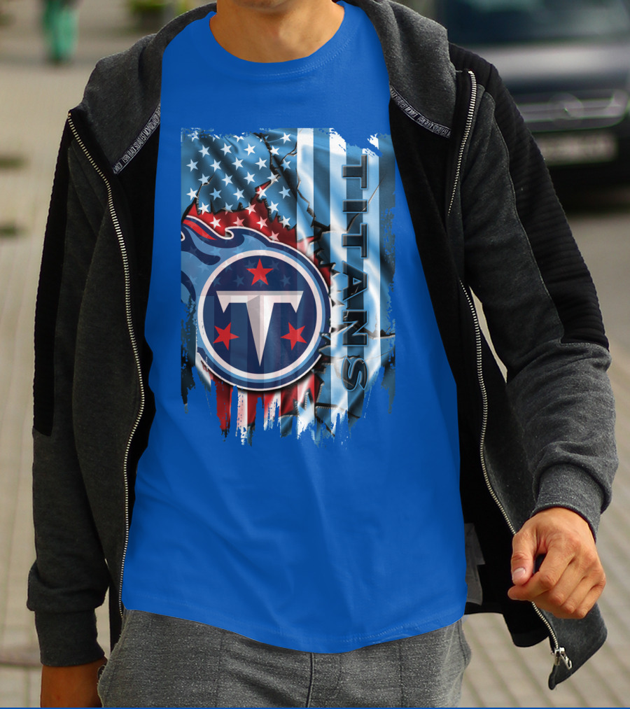Tennessee Titans American Flag Background Stars And Stripes T-Shirt