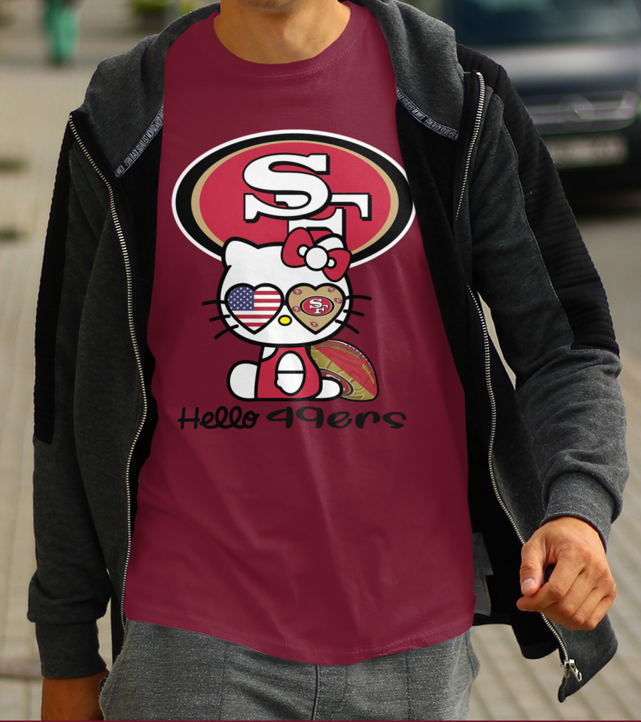 Hello 49ers San Francisco 49ers Football Fan Heart Kitty T-Shirt
