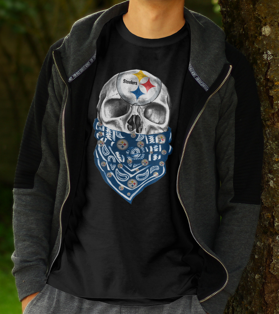 Pittsburgh Steelers Skull Bandana With Team Logo Elements T-Shirt