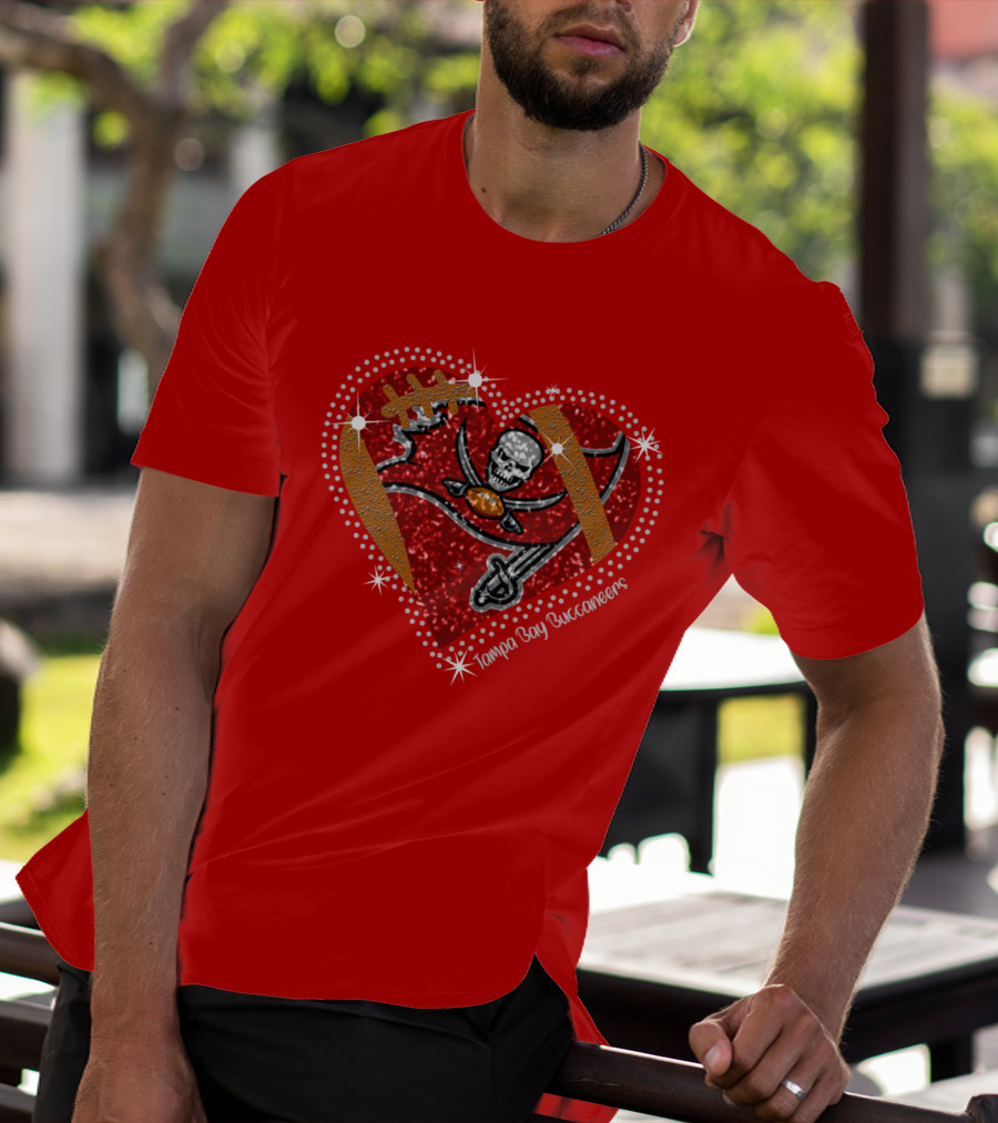 Tampa Bay Buccaneers Heart Logo With Football And Sword Elements T-Shirt