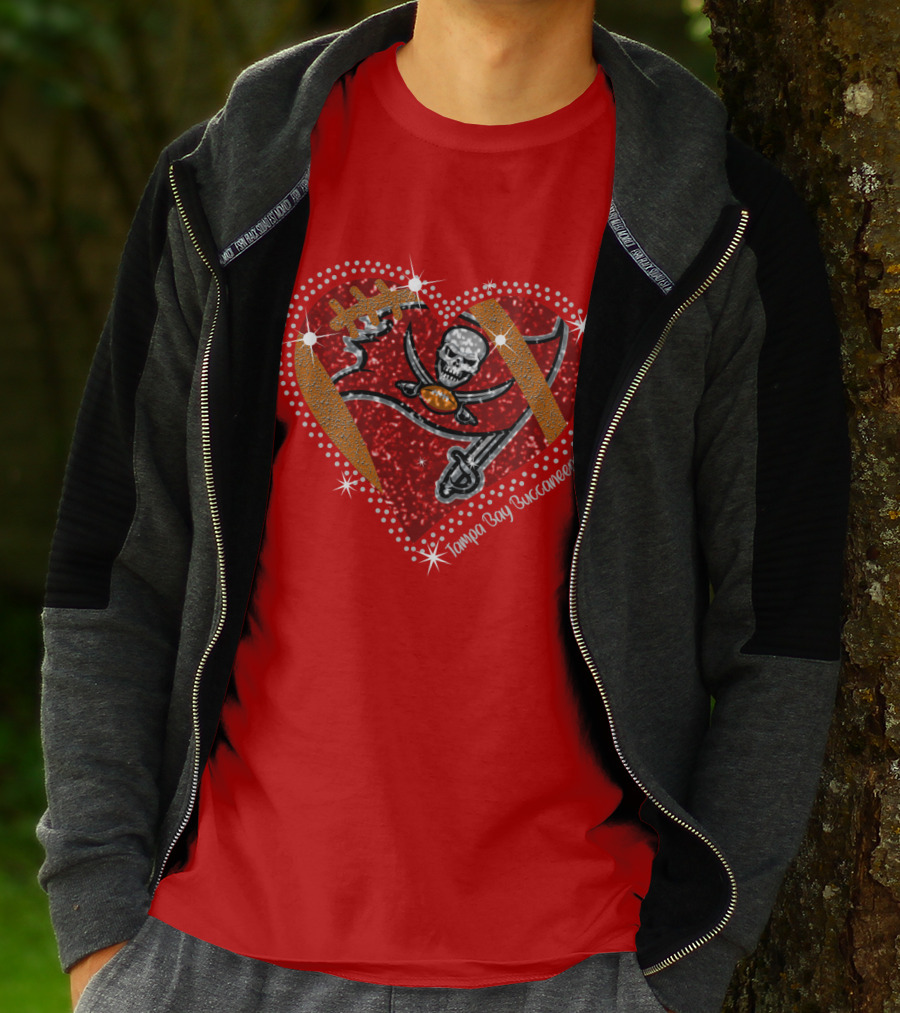 Tampa Bay Buccaneers Heart Logo With Football And Sword Elements T-Shirt