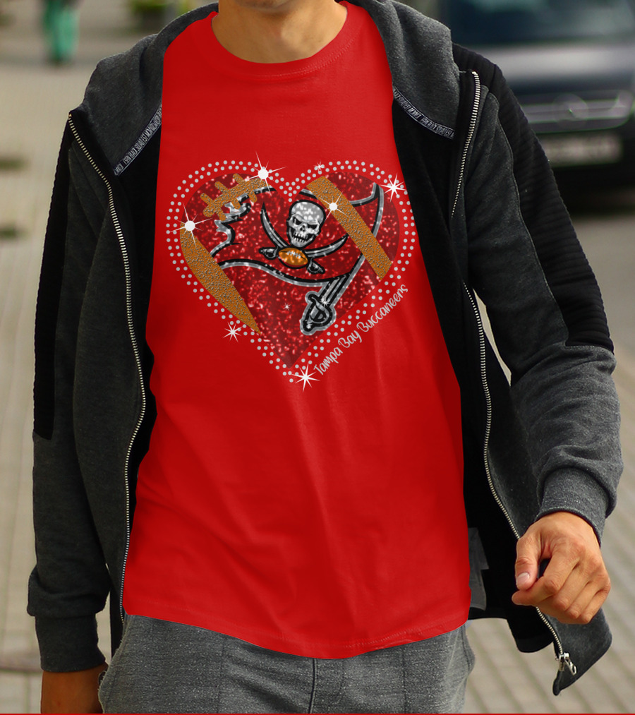 Tampa Bay Buccaneers Heart Logo With Football And Sword Elements T-Shirt