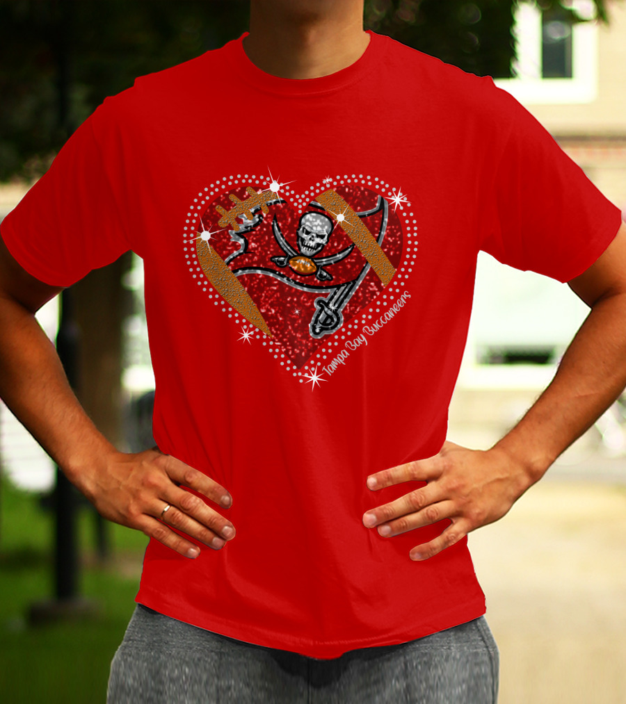 Tampa Bay Buccaneers Heart Logo With Football And Sword Elements T-Shirt