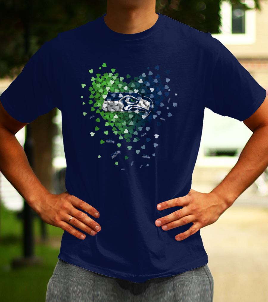 Seattle Seahawks Heart Logo Blue And Green Hearts T-Shirt