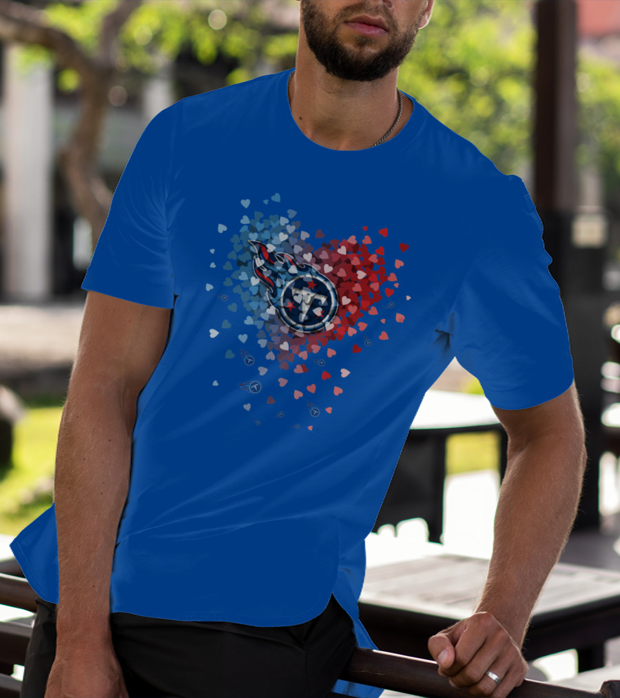 Tennessee Titans Heart Logo Red And Blue Hearts T-Shirt