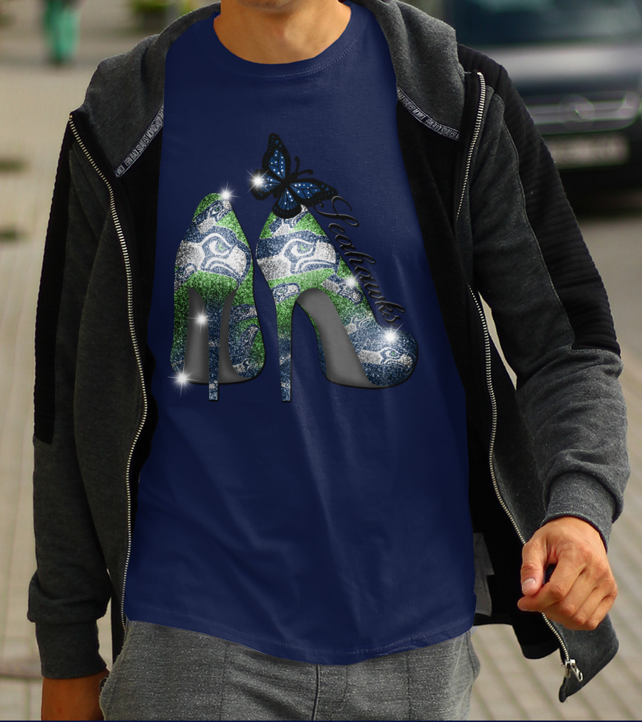 Seattle Seahawks High Heels Butterfly Sparkle T-Shirt