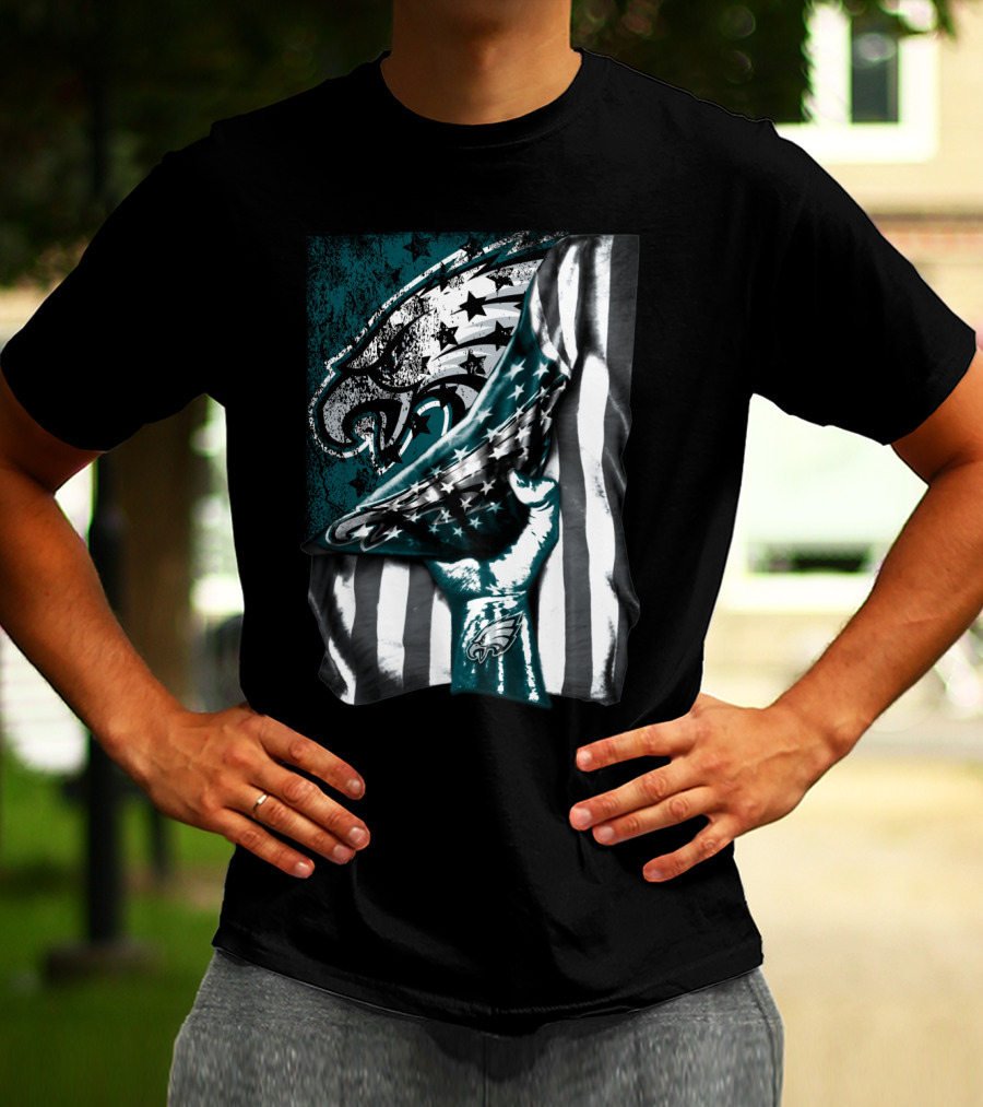 Philadelphia Eagles American Flag Hand Holding T-Shirt