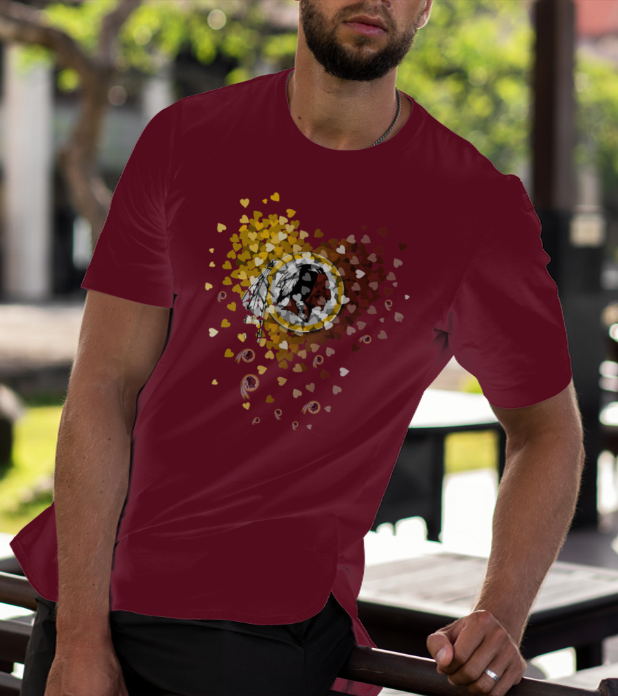 Washington Redskins Heart-Shaped Design With Logo And Colorful Hearts T-Shirt