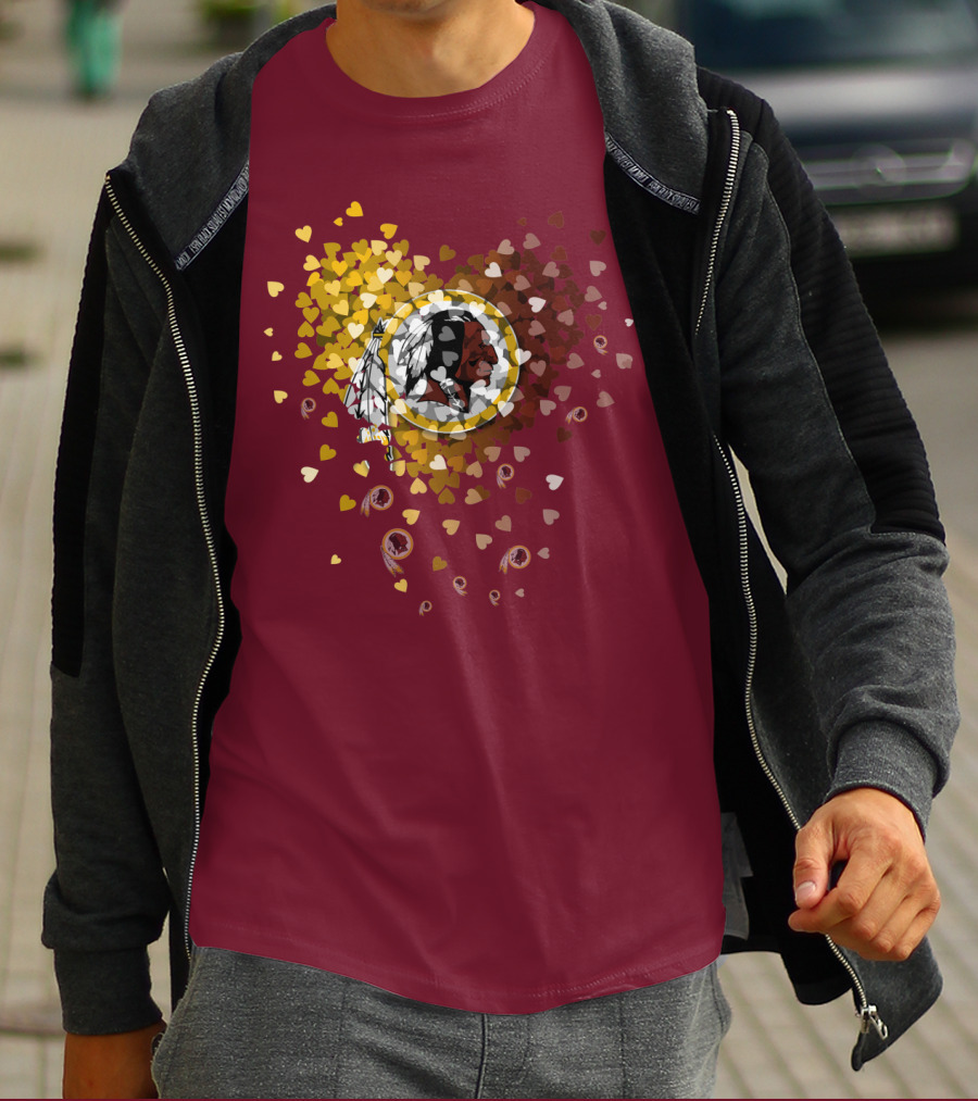 Washington Redskins Heart-Shaped Design With Logo And Colorful Hearts T-Shirt