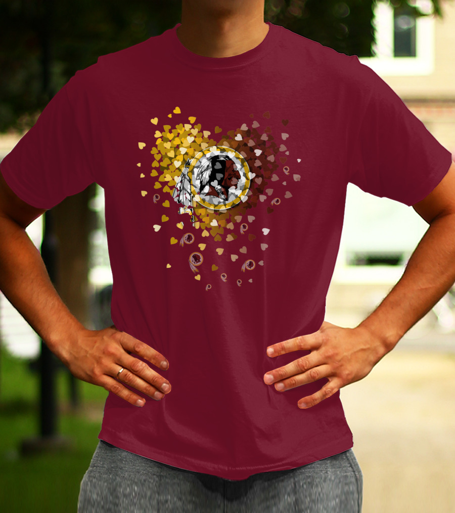Washington Redskins Heart-Shaped Design With Logo And Colorful Hearts T-Shirt
