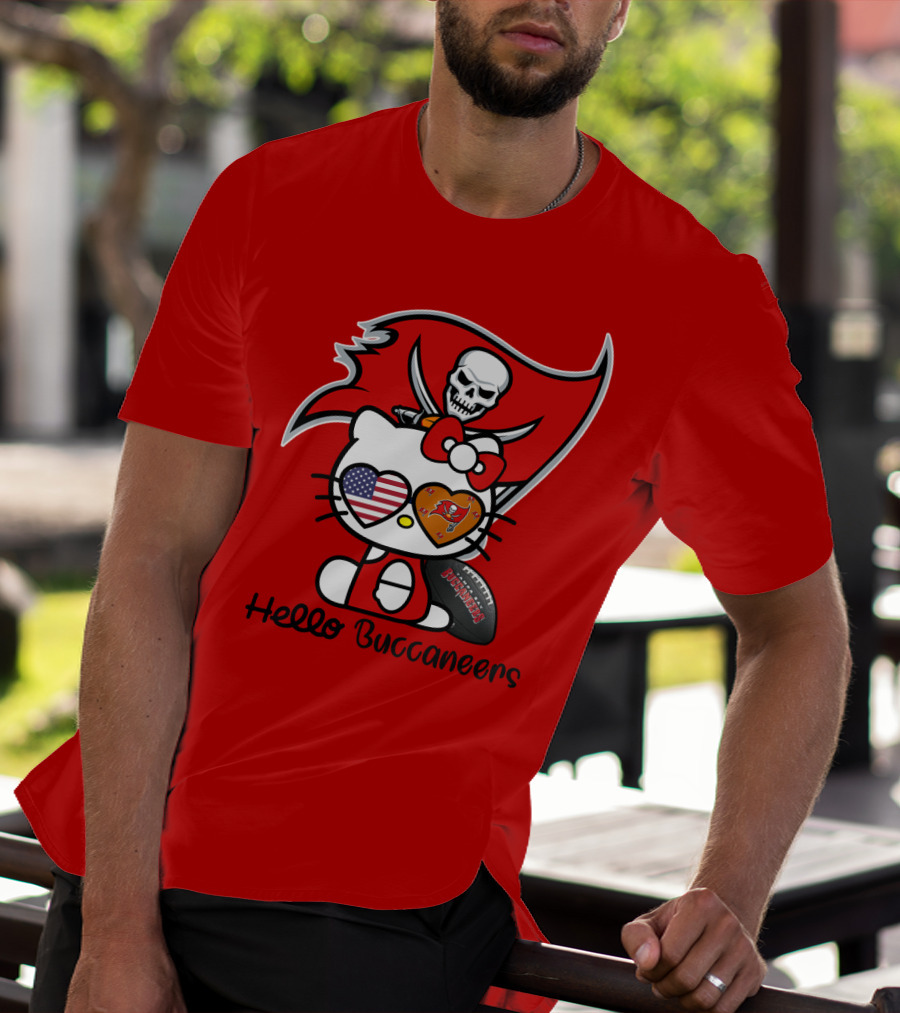 Hello Buccaneers Tampa Bay Buccaneers Football Skull Flag Kitty T-Shirt