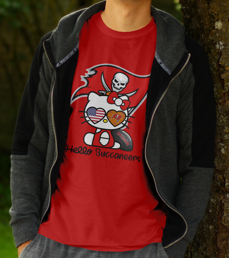 Hello Buccaneers Tampa Bay Buccaneers Football Skull Flag Kitty T-Shirt