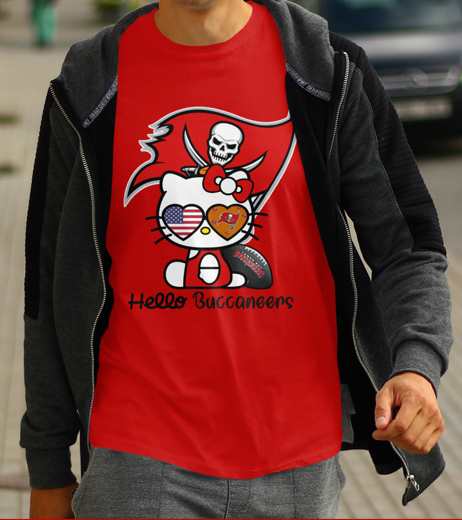 Hello Buccaneers Tampa Bay Buccaneers Football Skull Flag Kitty T-Shirt
