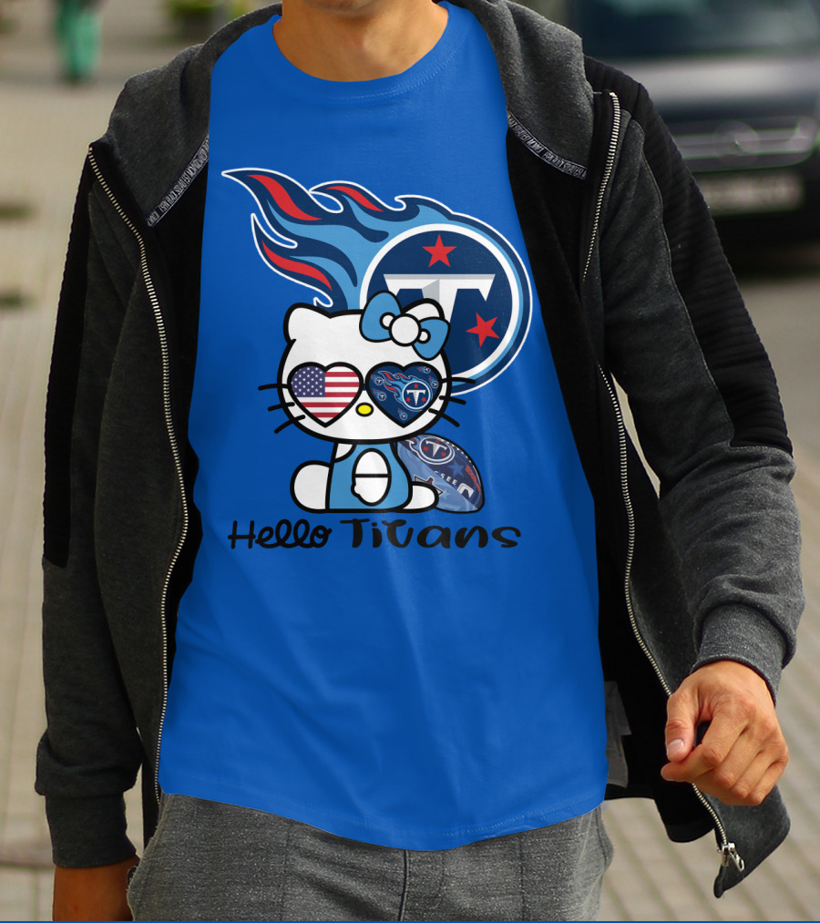 Hello Titans Tennessee Titans Football Kitty With Heart T-Shirt