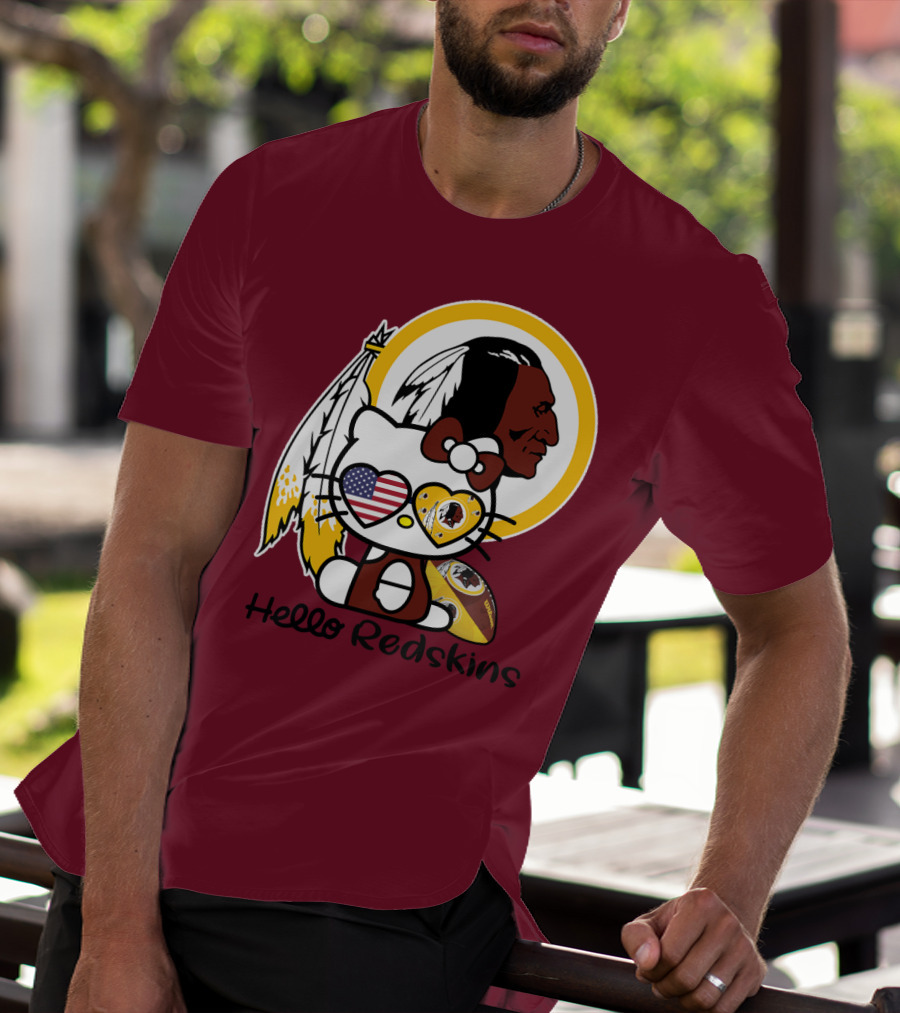 Hello Redskins Icon With Character And Feathers T-Shirt