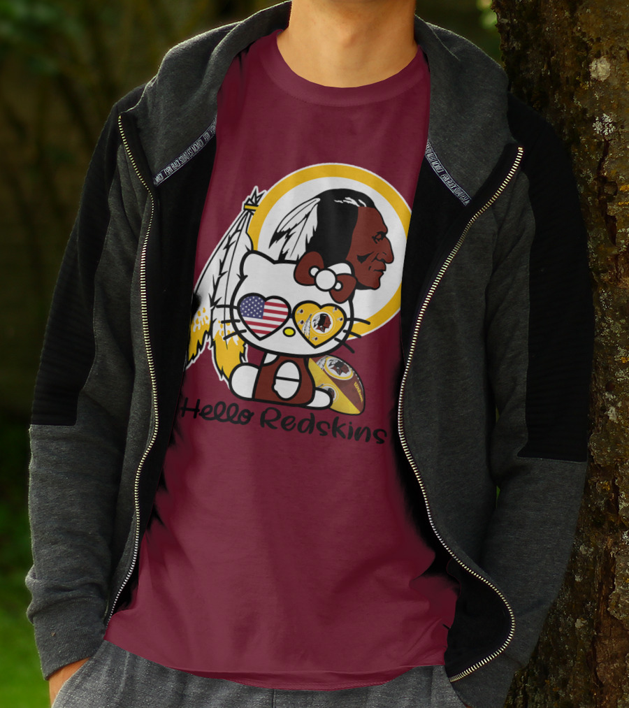 Hello Redskins Icon With Character And Feathers T-Shirt
