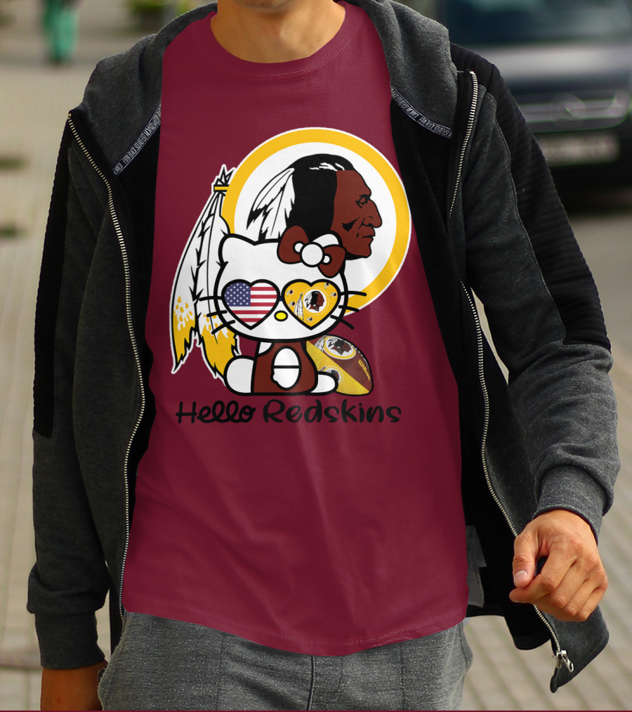 Hello Redskins Icon With Character And Feathers T-Shirt