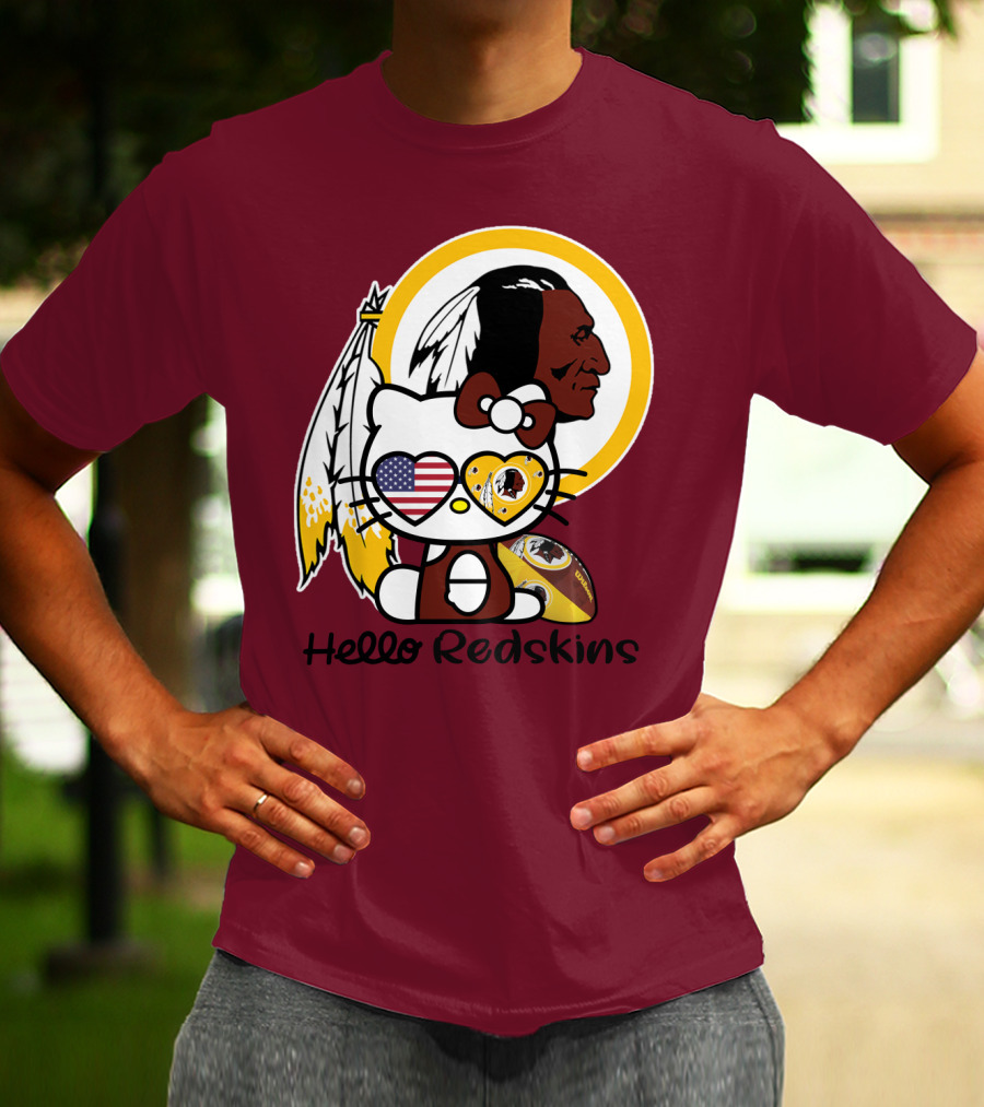 Hello Redskins Icon With Character And Feathers T-Shirt