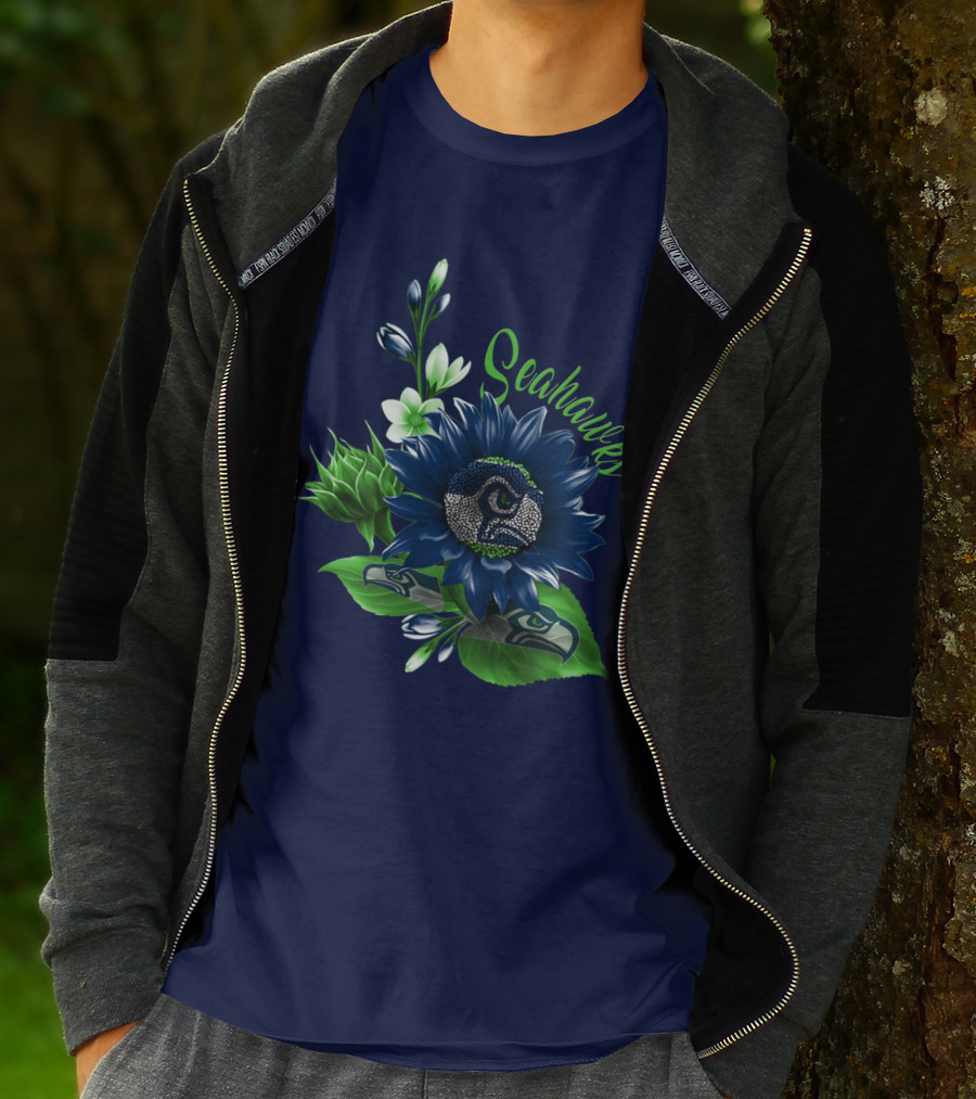 Seahawks Flower Design With Team Logo Elements T-Shirt