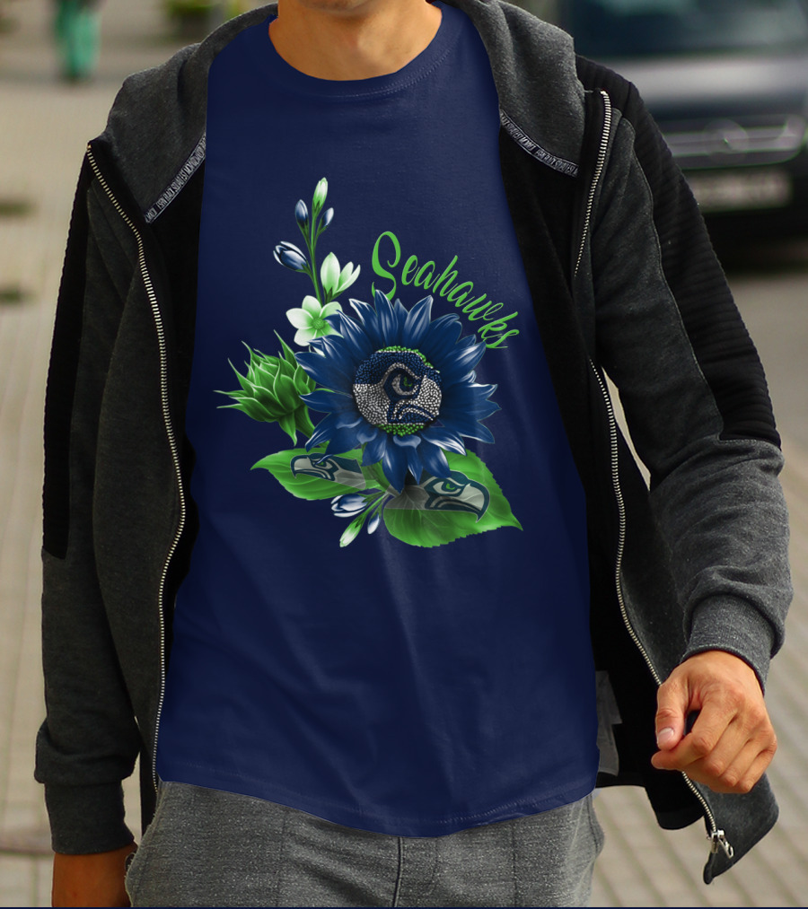 Seahawks Flower Design With Team Logo Elements T-Shirt