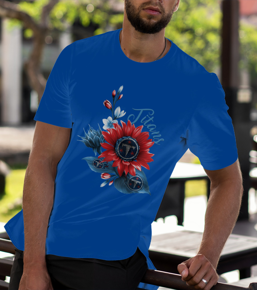 Tennessee Titans Floral Design With Logo Elements T-Shirt
