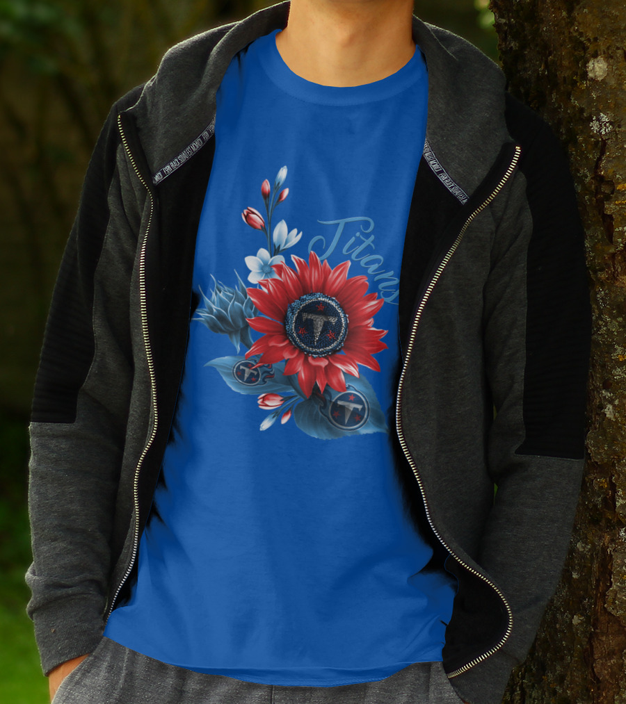 Tennessee Titans Floral Design With Logo Elements T-Shirt