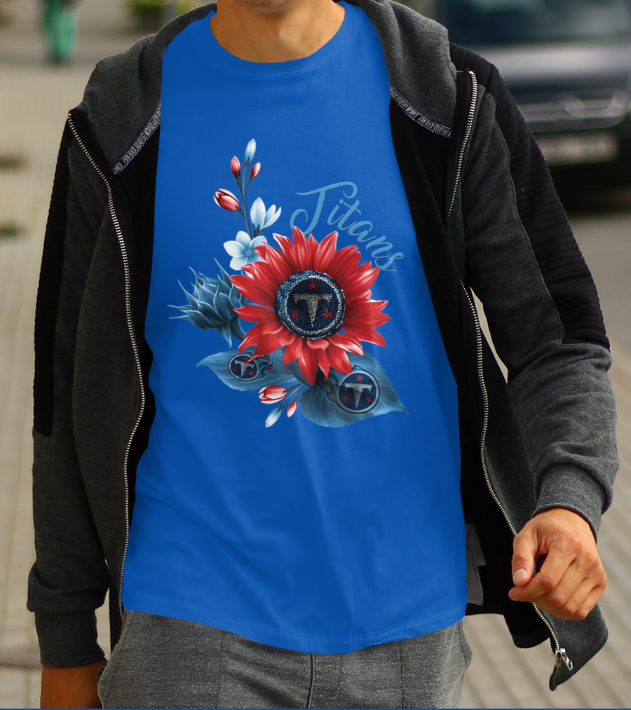 Tennessee Titans Floral Design With Logo Elements T-Shirt