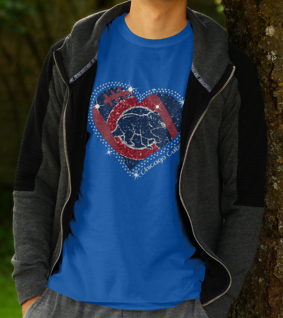 Chicago Cubs Heart Sparkle Football Bear T-Shirt