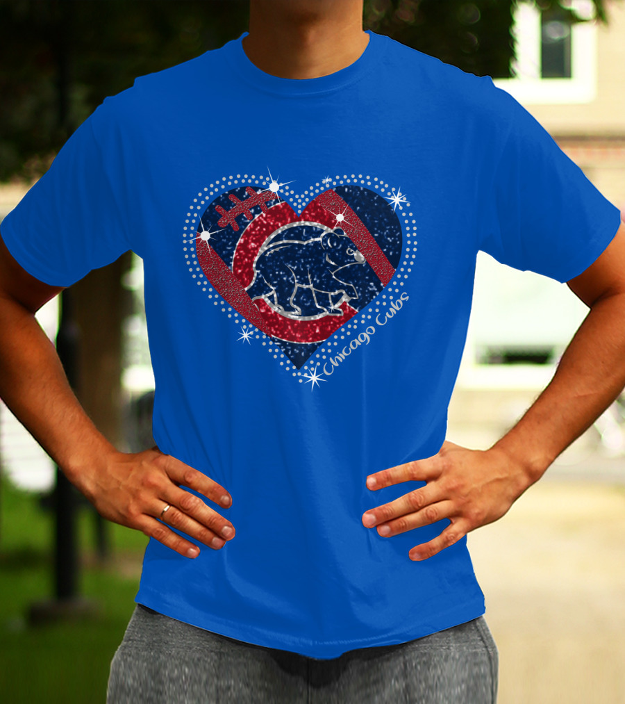 Chicago Cubs Heart Sparkle Football Bear T-Shirt