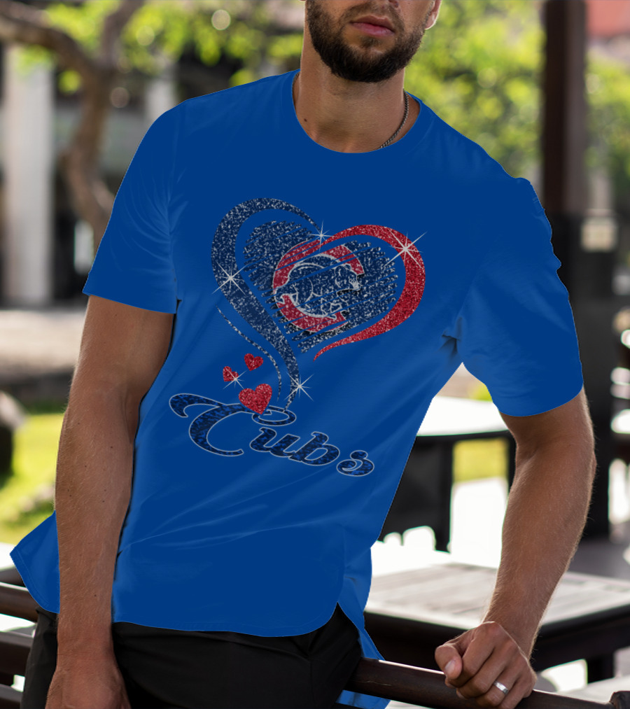 Cubs Sparkling Heart With Chicago Cubs Bear T-Shirt