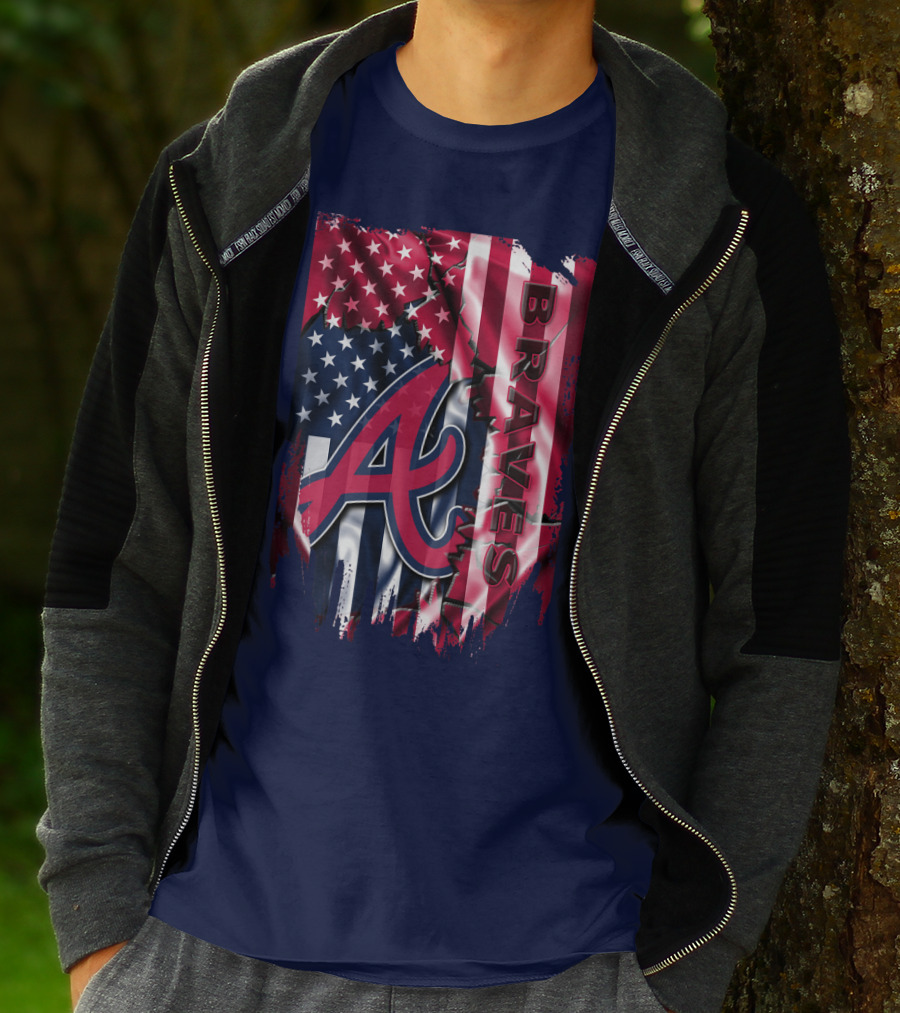 Atlanta Braves American Flag Grunge Style T-Shirt