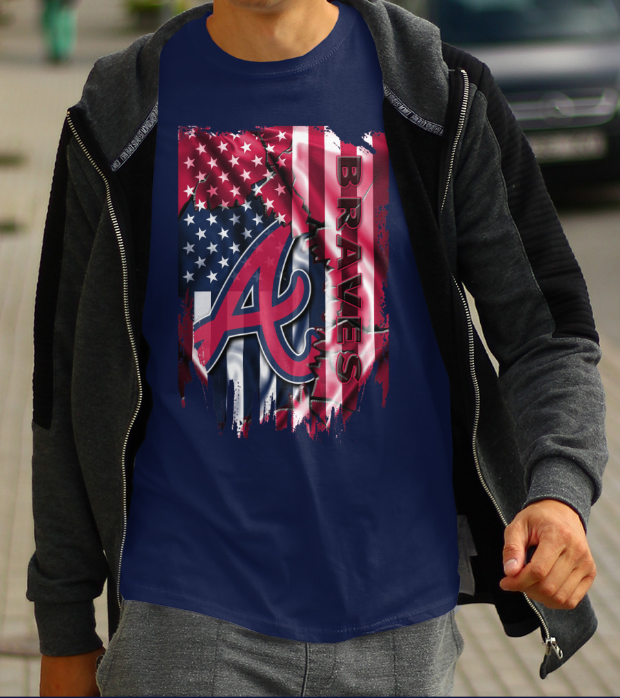 Atlanta Braves American Flag Grunge Style T-Shirt