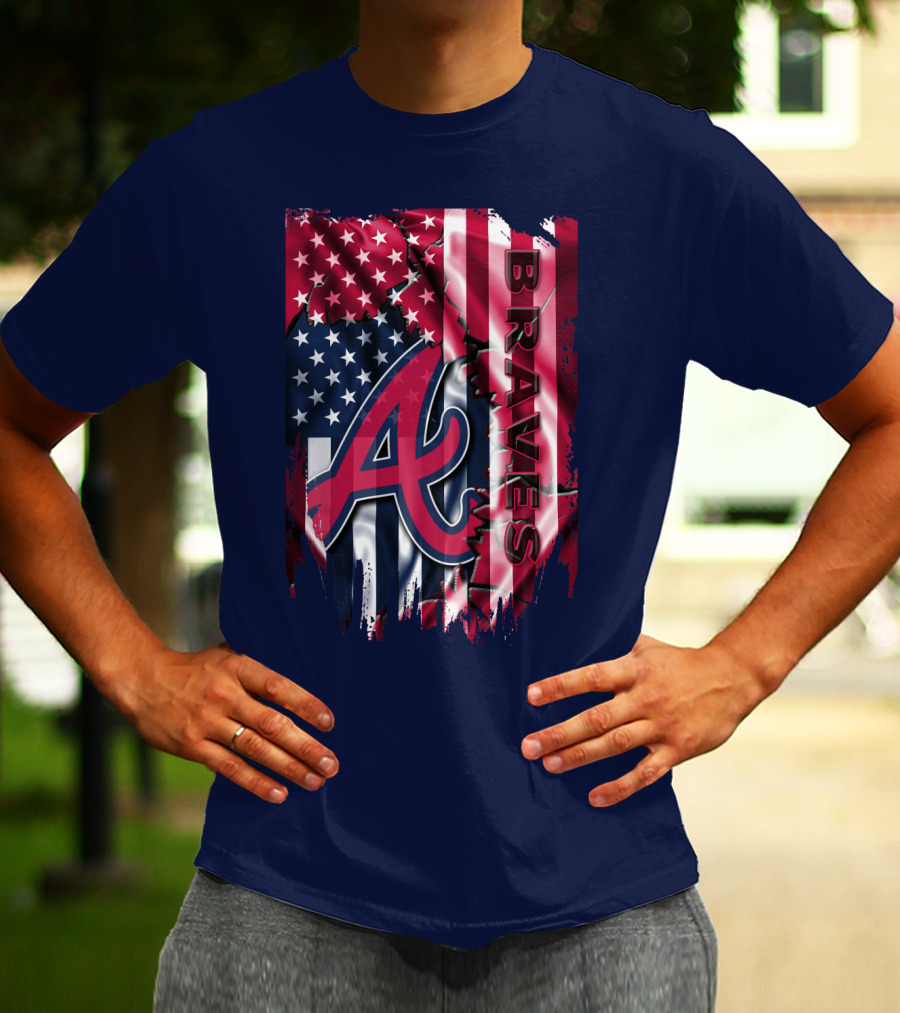 Atlanta Braves American Flag Grunge Style T-Shirt