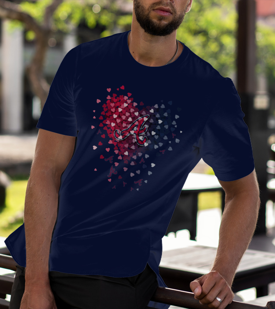 Atlanta Braves Heart Logo With Falling Hearts In Red And Blue T-Shirt