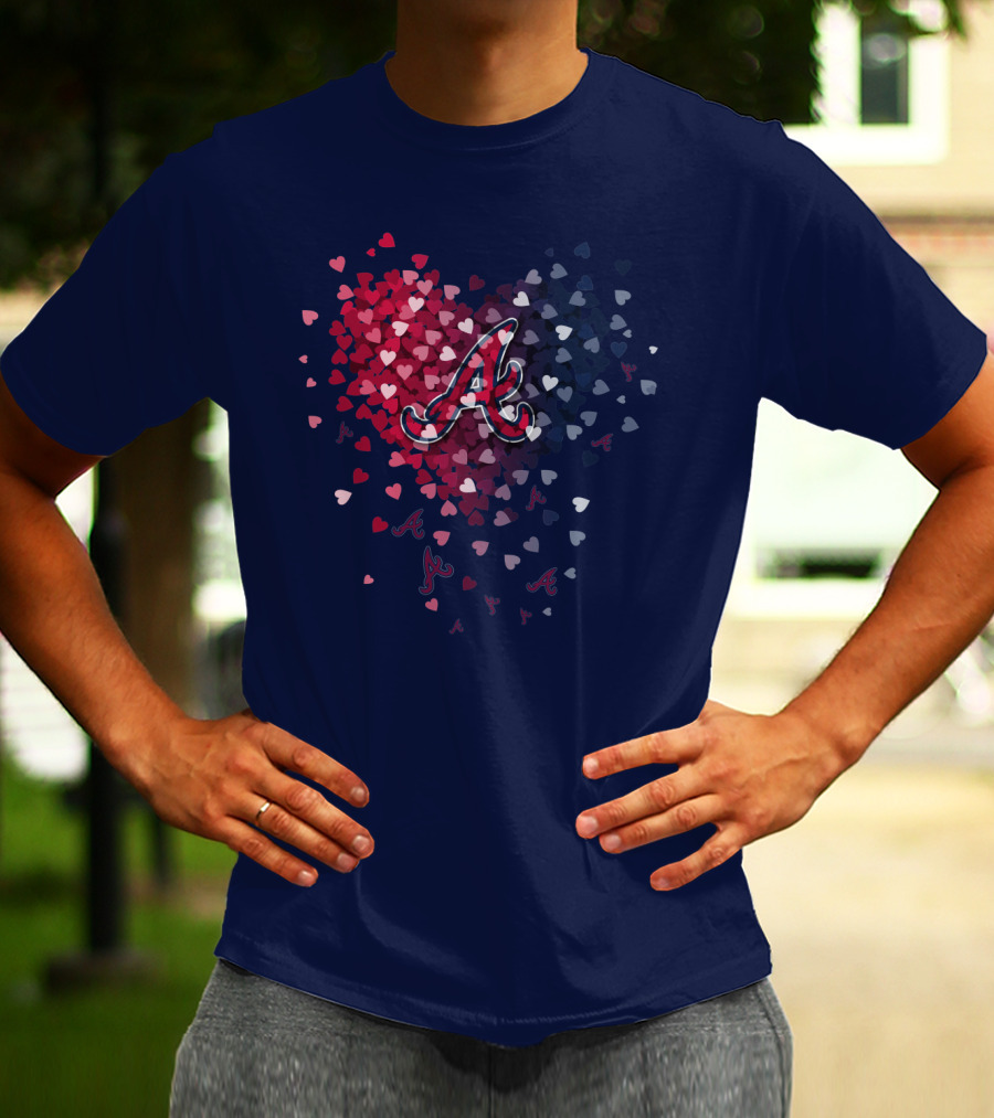 Atlanta Braves Heart Logo With Falling Hearts In Red And Blue T-Shirt