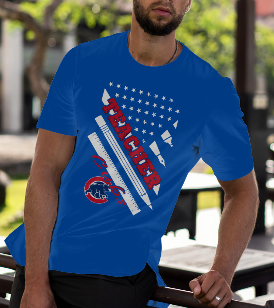 Teacher Cubs American Flag Baseball T-Shirt