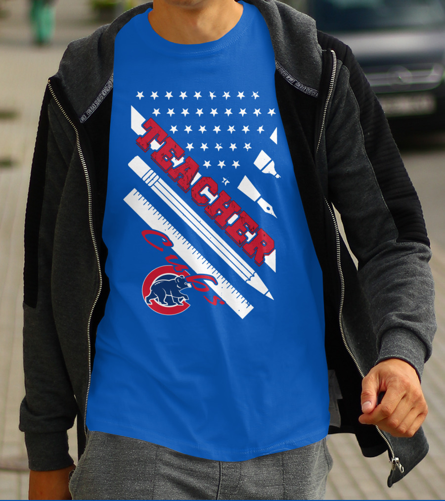 Teacher Cubs American Flag Baseball T-Shirt