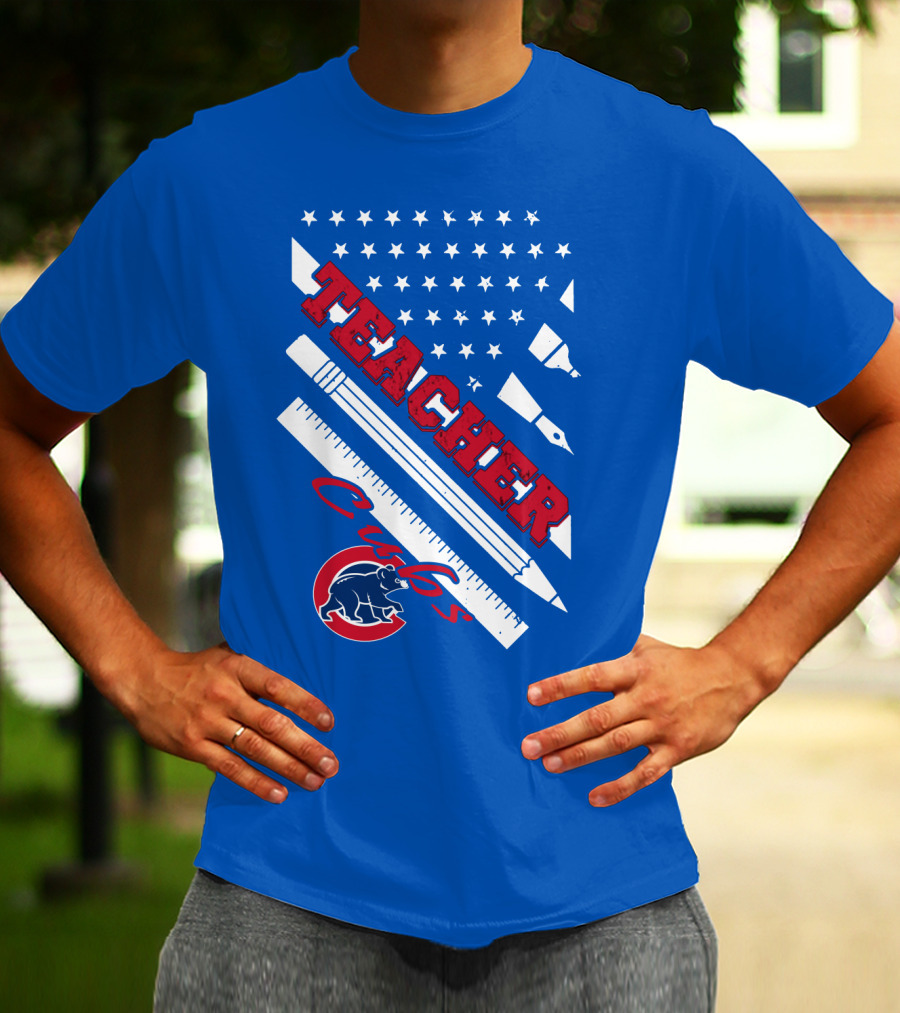 Teacher Cubs American Flag Baseball T-Shirt