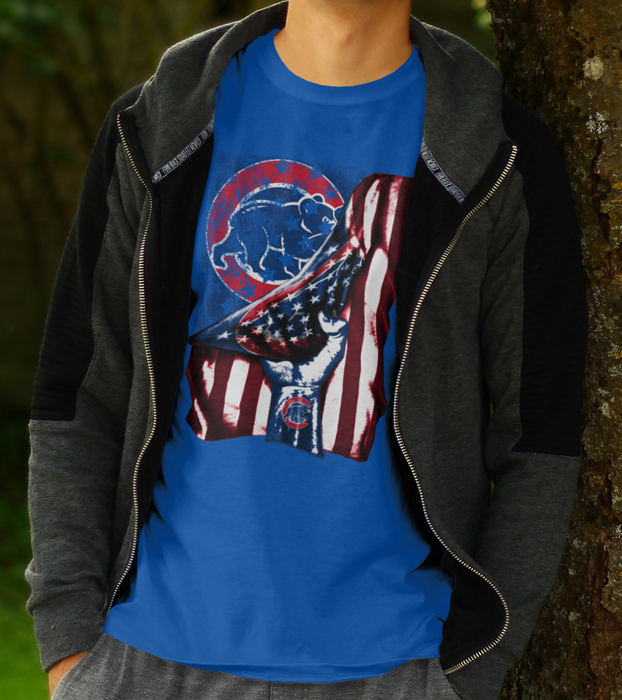Chicago Cubs American Flag Bear Logo Fist T-Shirt