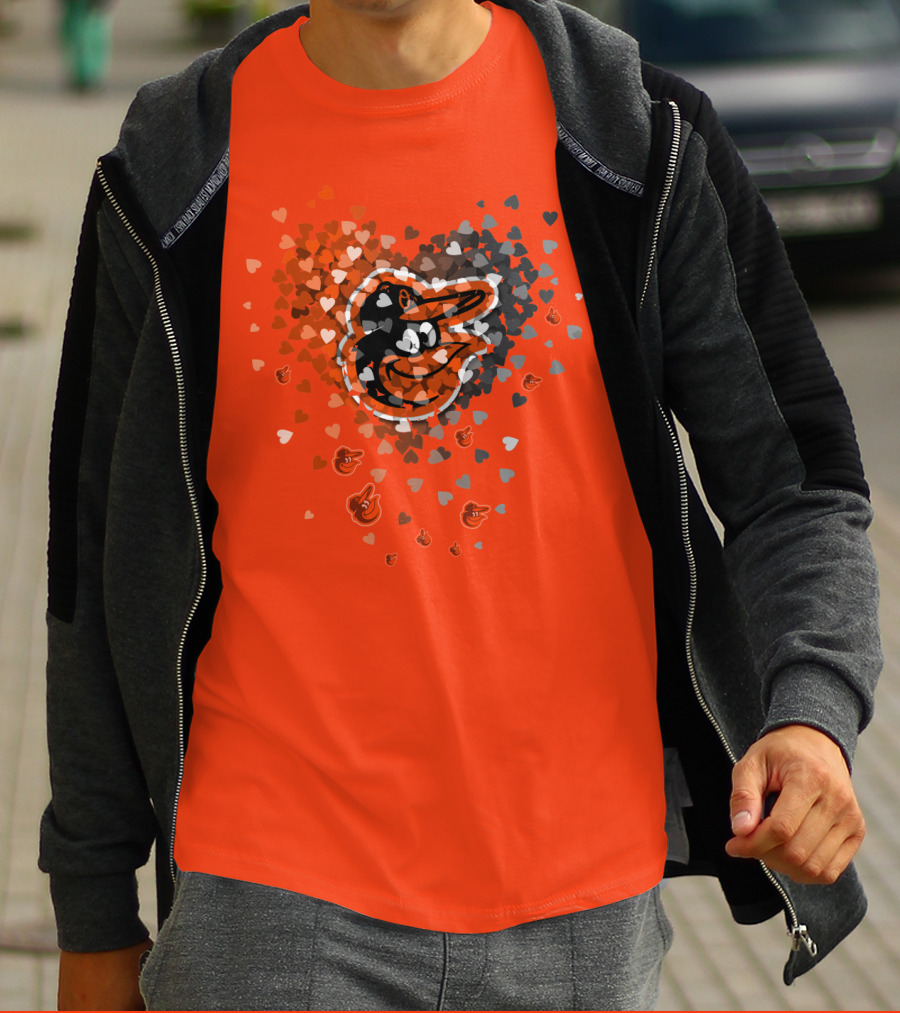 Baltimore Orioles Heart Pattern With Team T-Shirt