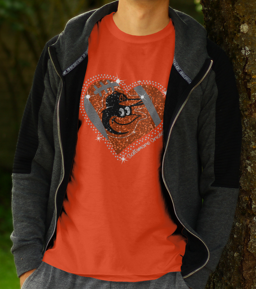 Baltimore Orioles Sparkling Heart And Baseball T-Shirt