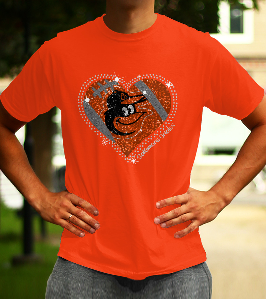 Baltimore Orioles Sparkling Heart And Baseball T-Shirt