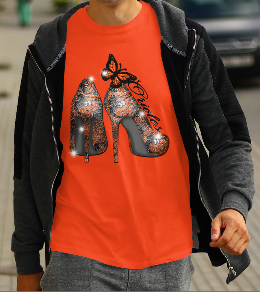 Baltimore Orioles High Heels With Butterfly Sparkle T-Shirt