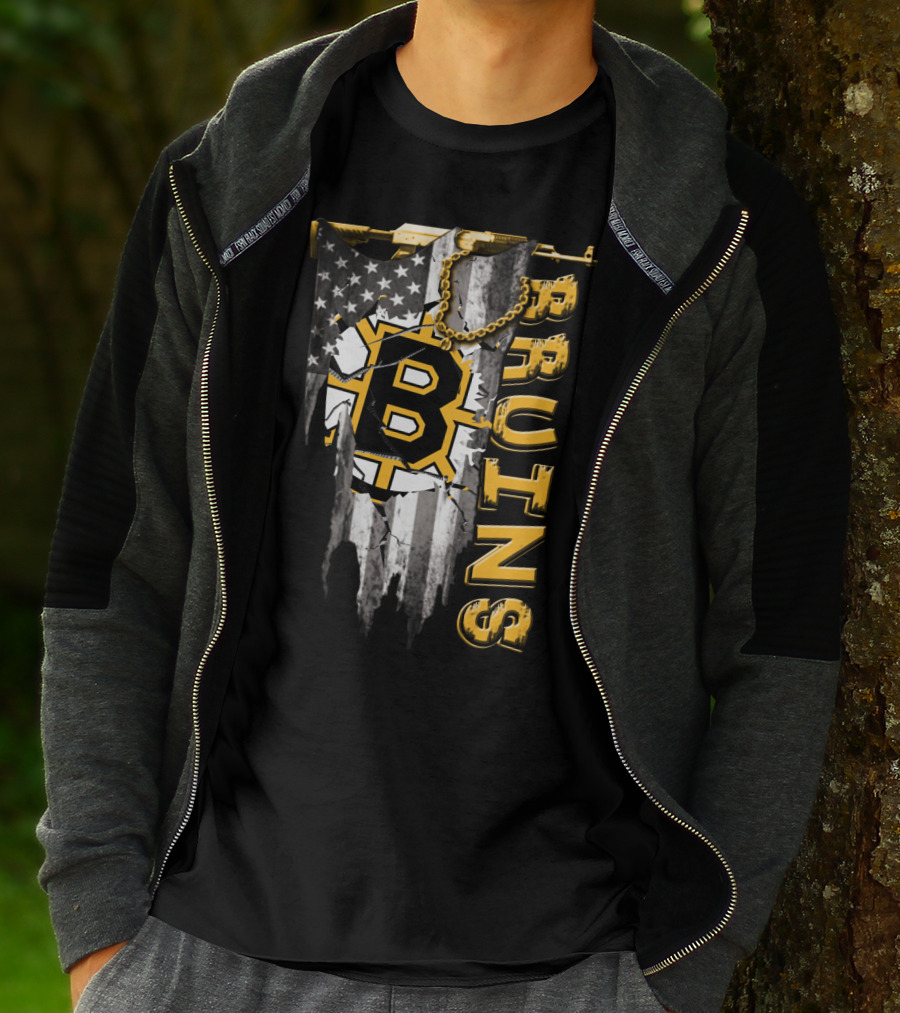 Boston Bruins American Flag Distressed Style T-Shirt