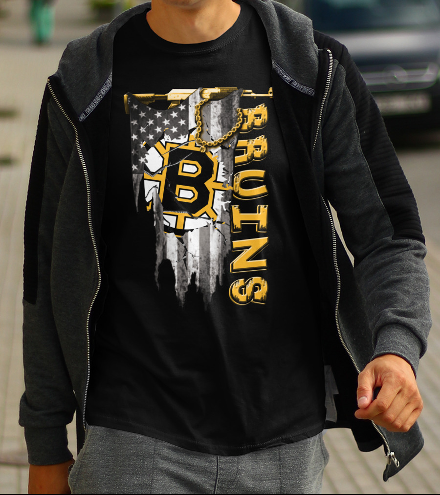 Boston Bruins American Flag Distressed Style T-Shirt