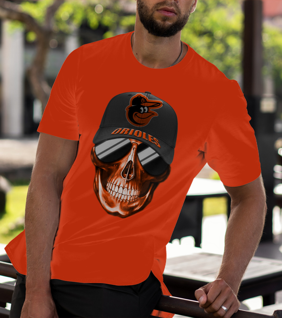 Baltimore Orioles Skull With Cap T-Shirt