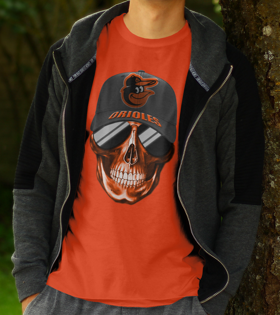 Baltimore Orioles Skull With Cap T-Shirt