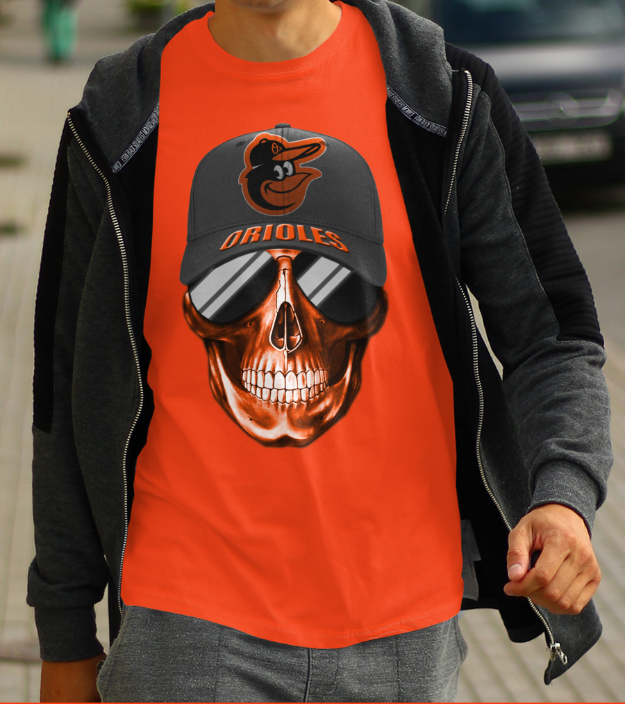 Baltimore Orioles Skull With Cap T-Shirt
